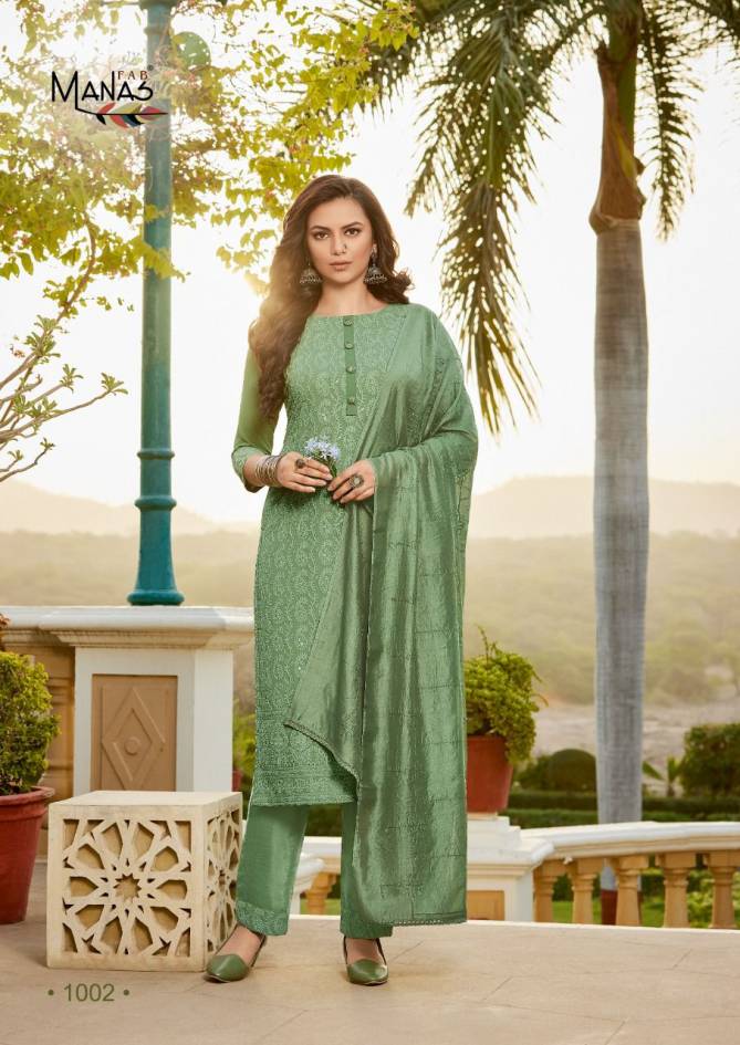 Manas Mango Schiffli Fancy Georgette Printed Ethnic Wear Ready Made Suit Collection